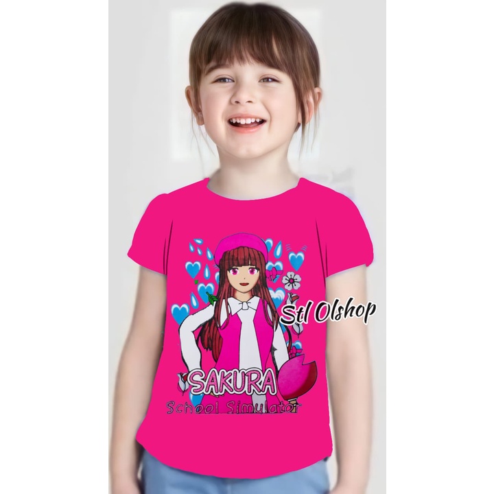 Kaos atasan sakura topi anak perempuan | Kaos lengan pendek | Sakura School | 1-10 Tahun