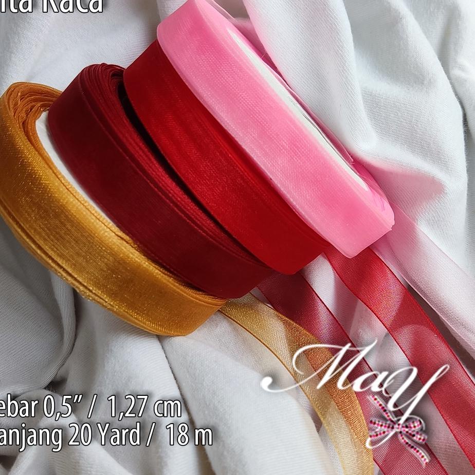 

オ Roll Pita Kaca Transparan Organza Organdi tipis lebar 0,5" (1,27 cm) & 1" (2,5 cm) panjang 20 yard/18 meter ⇚