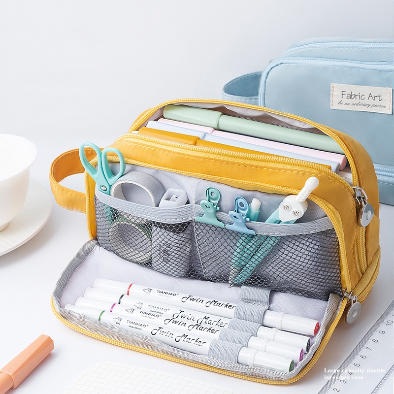 

Fabric Art Color Pen Bag Pencil Case 3 Layer Waterproof Handbag Storage Pouch for Stationery School