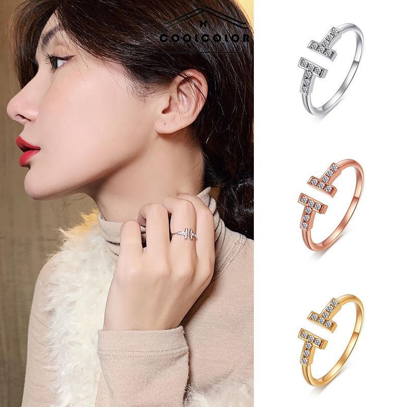 COD❤️Cincin Berlian Penuh T Ganda Trendi Cincin Berlian Berlapis Emas Wanita nti Karat Dan Anti Luntur 2022 Terbaru Hadiah Ulang