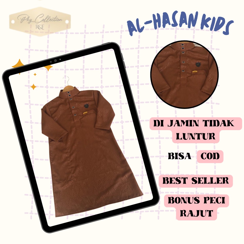 AL-HASAN KIDS Gamis Jubah Kids Anak Remaja Laki Laki cowo Jubah Habib Anak Cowok Lengan Panjang Kancing Snap Terbaru 2022 Usia 4-12 Tahun