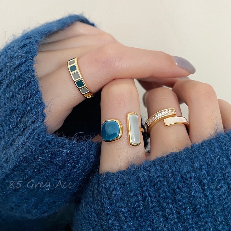 YEEZII Set Cincin Desain Hati Malaikat Bahan Resin Warna Emas Perak Gaya Vintage Untuk Wanita