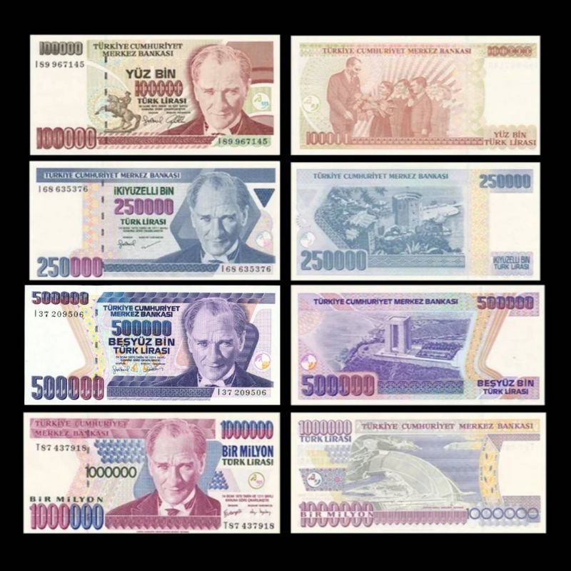 UANG TURKI TURKEY SET 100000 250000 500000 1000000 LIRA 1970 UNC ALL