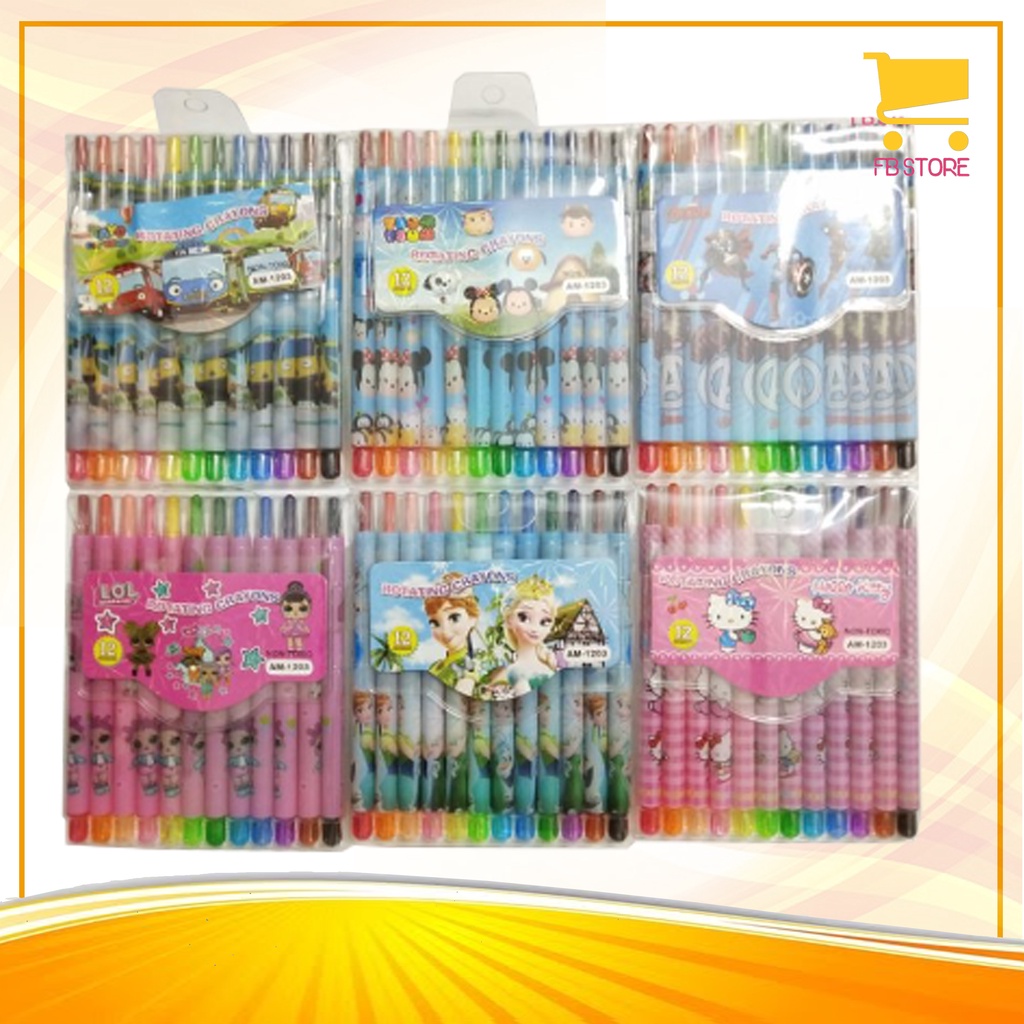 

krayon Putar Panjang / Rotating Crayons 12 Colors Karakter Ukuran 14x17x1cm