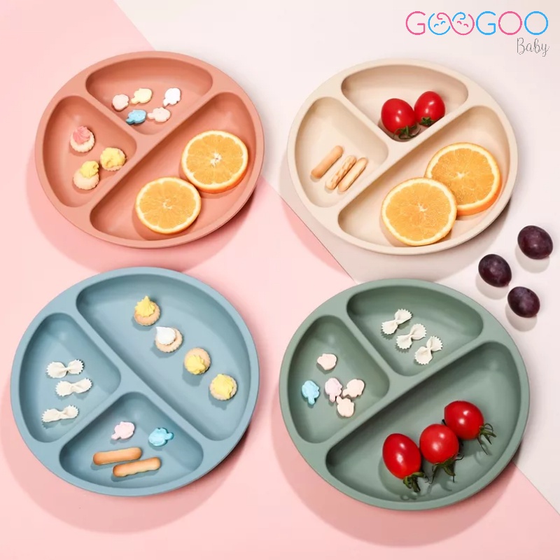 GOOGOO Silicone Plate Food Baby Safe No Suction / Alat Makan Bayi