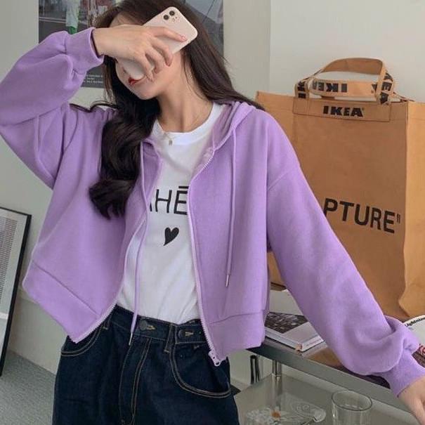 TERMURAH Jaket Wanita - croope hoodie zipper lilac ♩ 850