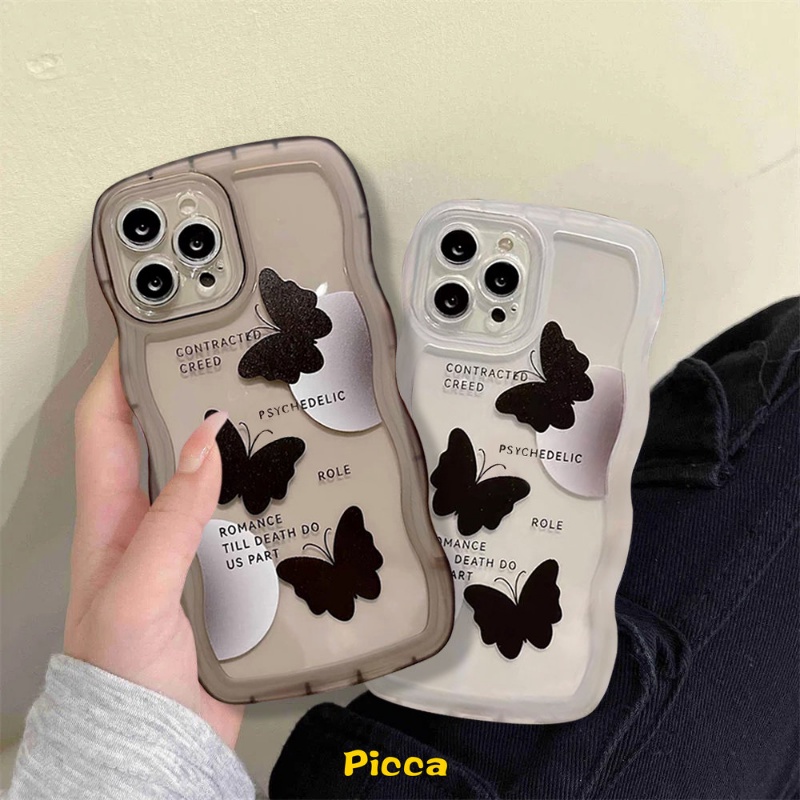 Casing Realme C53 C15 10 C25Y C35 C21Y C12 C11 C25s C25 5 5s 6i 5i C3 C1 C20A C20 C11 2021 C20A Shockproof Wavy Edge Soft Case Art Black Butterfly Soft TPU Cover