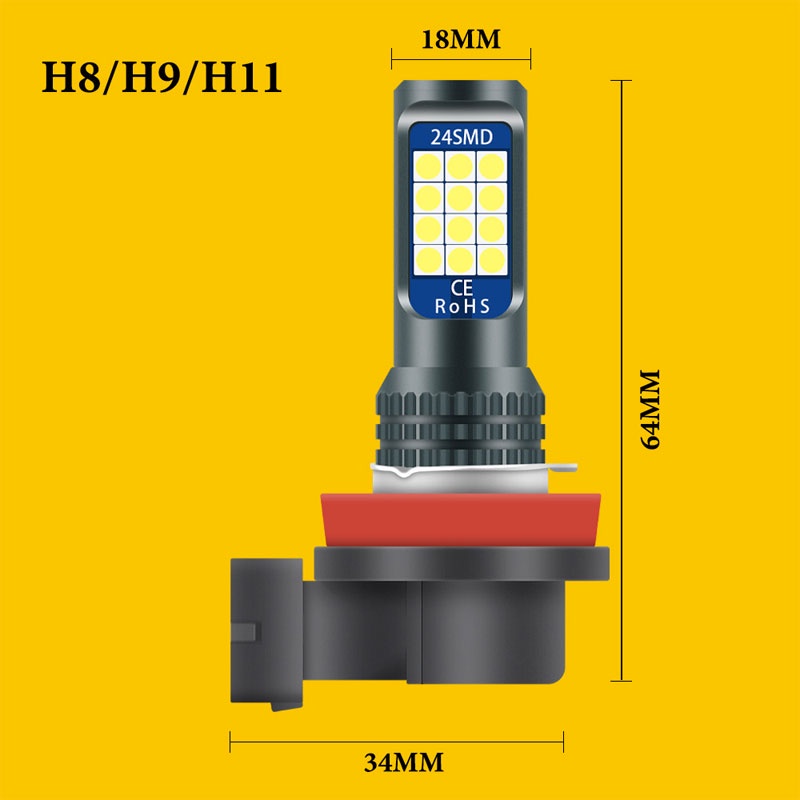 1Pc Lampu LED Putih H8 H9 H11 Dua Warna untuk Headlight Fog lamp H4 H3 Mobil Lampu Depan LED 9005 HB3 HB4 9006 Canbus 3030 24Smd 12-24V Anti Kabut Untuk Mobil