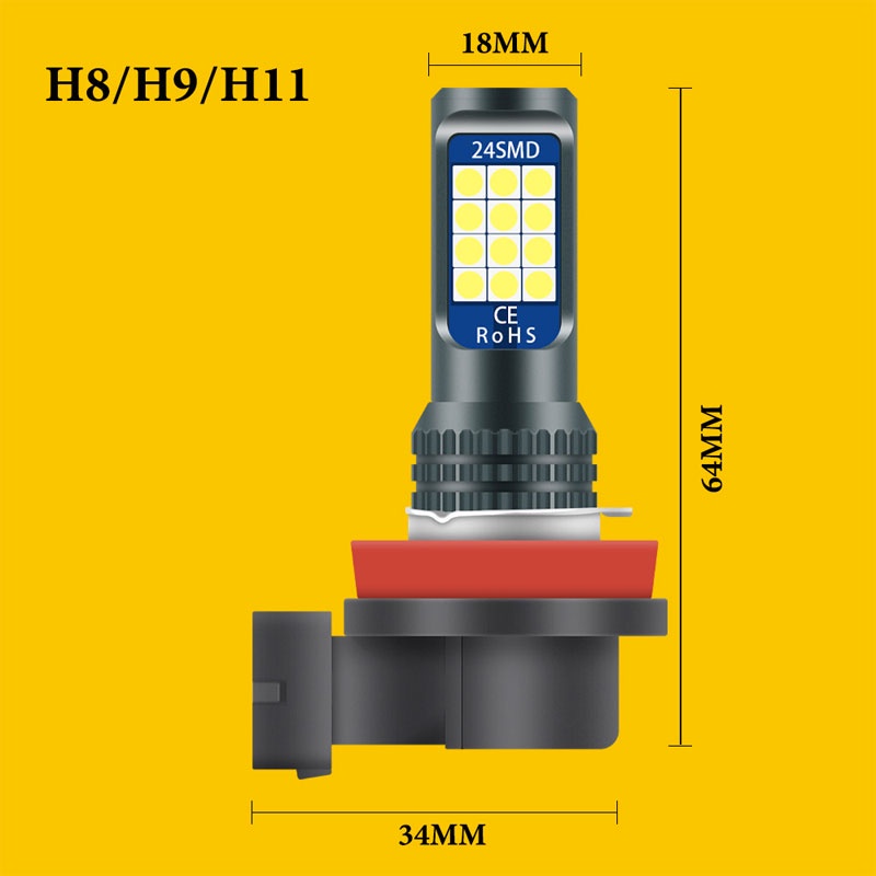 1Pcs Lampu LED Putih H8 H9 H11 Dua Warna untuk Headlight Fog lamp H4 H3 Mobil Lampu Depan LED 9005 HB3 HB4 9006 Canbus 3030 24Smd 12-24V Anti Kabut Untuk Mobil