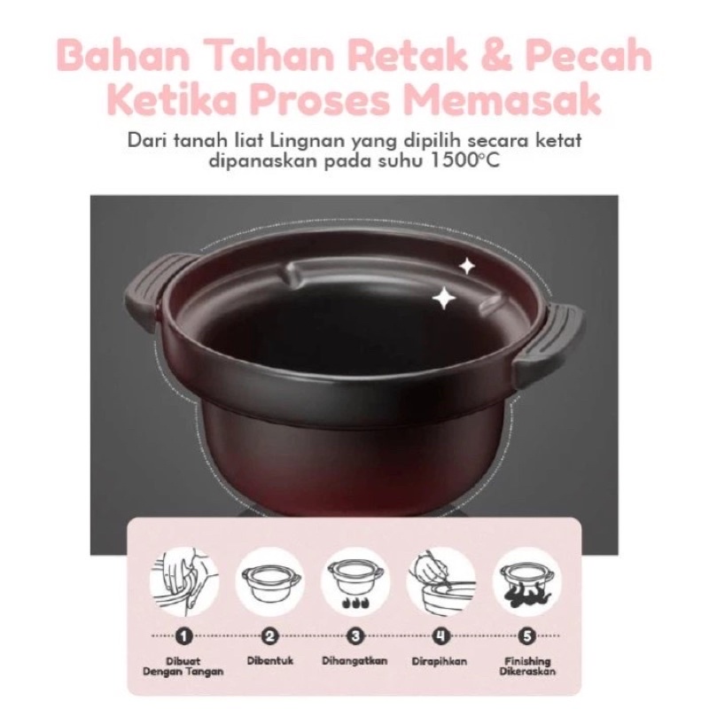 Emily Slow Cooker 2,8 L 2,8 Liter Tanah Liat Alat Memasak Mpasi