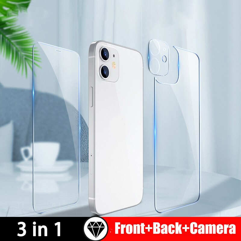 3 In 1 film tempered glass Pelindung Lensa Kamera Depan + Belakang Untuk iphone 14 Pro Max 13 12 Pro Max 11 Pro Max