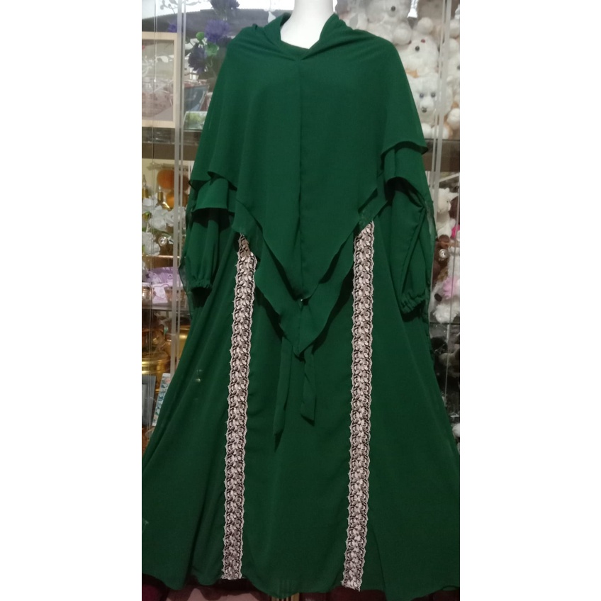 gamis syar,i ceruttibabydol dewasa versi abaya di lengkapi renda goll 2jajar rurus full ke bawah/gamis syar,i busui