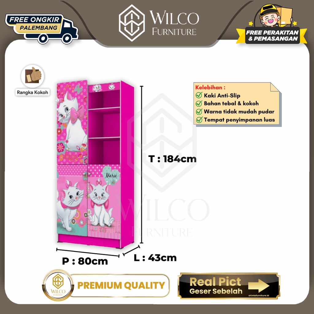Lemari Pakaian 2P Anak Karakter Marie / Lemari Baju Anak Perempuan