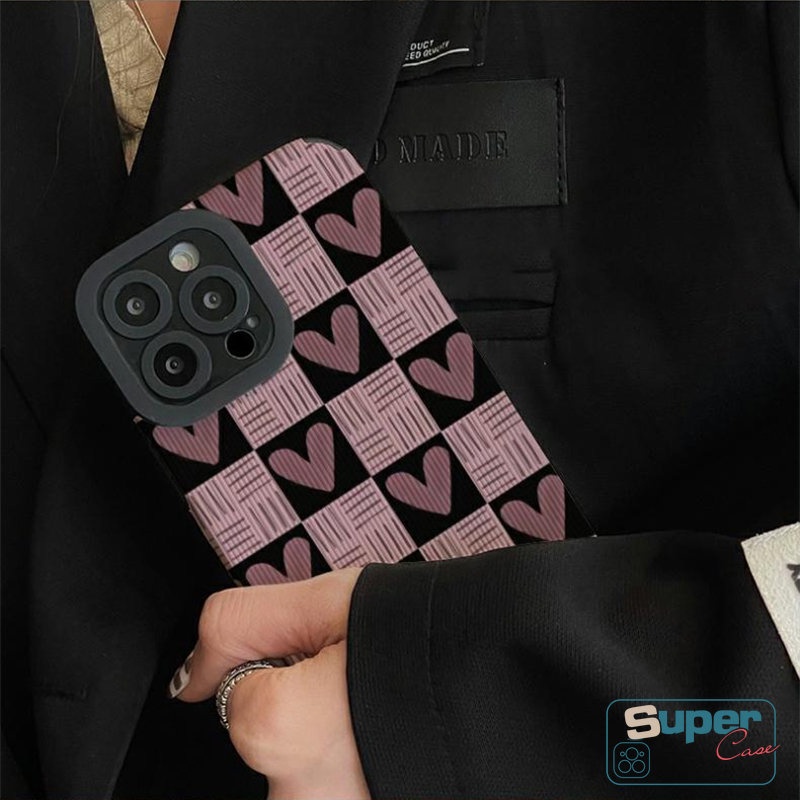 Soft Case Silikon Tekstur Kulit Hati Shockproof Untuk iPhone 7 8 Plus 11 14 13 12 Pro Max XR 7Plus X XS Max