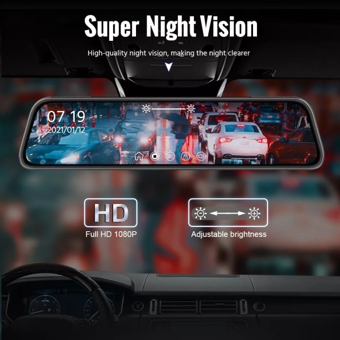 Dashcam Mirror Touch Screen Night Vison Kamera Mobil Spion V10