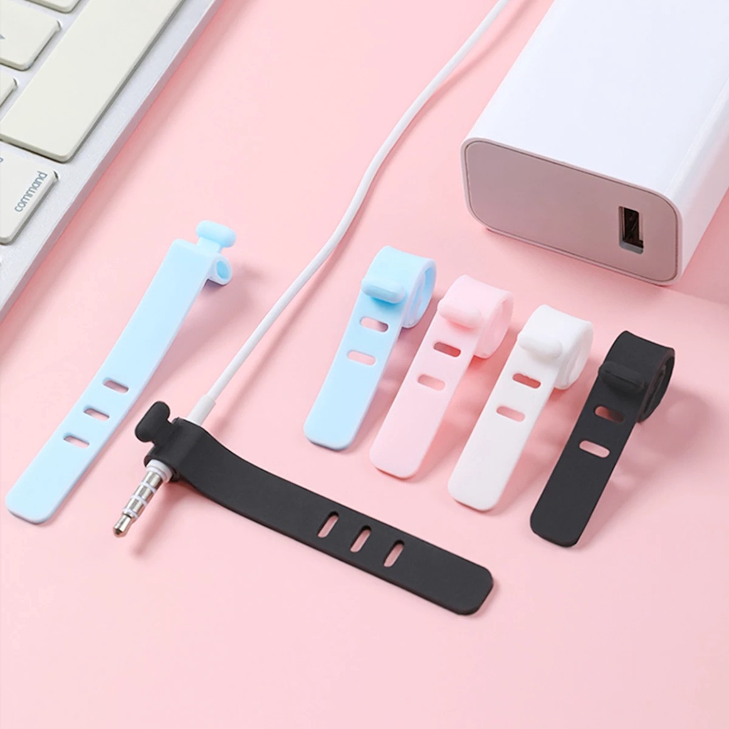 1 / 5pcs Klip Organizer Kabel Data / Charger / Earphone Portable Reusable Bahan Silikon 3 Lubang