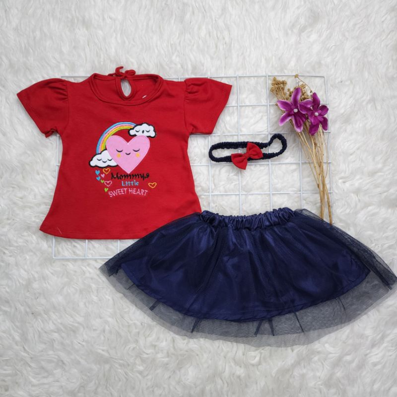 BajuBayiPerempuan Stelan Rok tutu+bandana