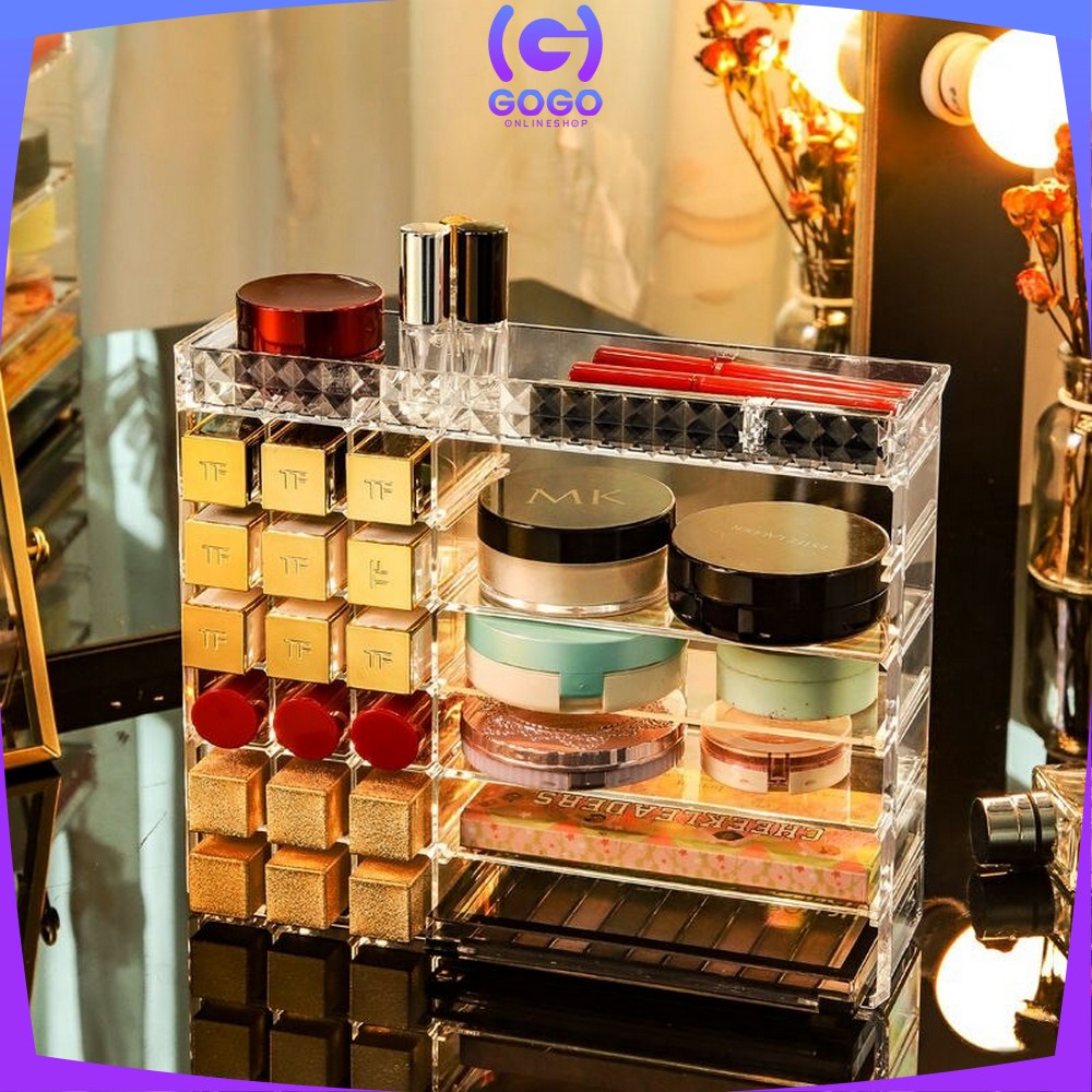 GOGO-K8 Kotak Lipstik Acrylic Diamond Rak Tempat Lipstik Alat Kosmetik Lipstick Organizer Rak Makeup