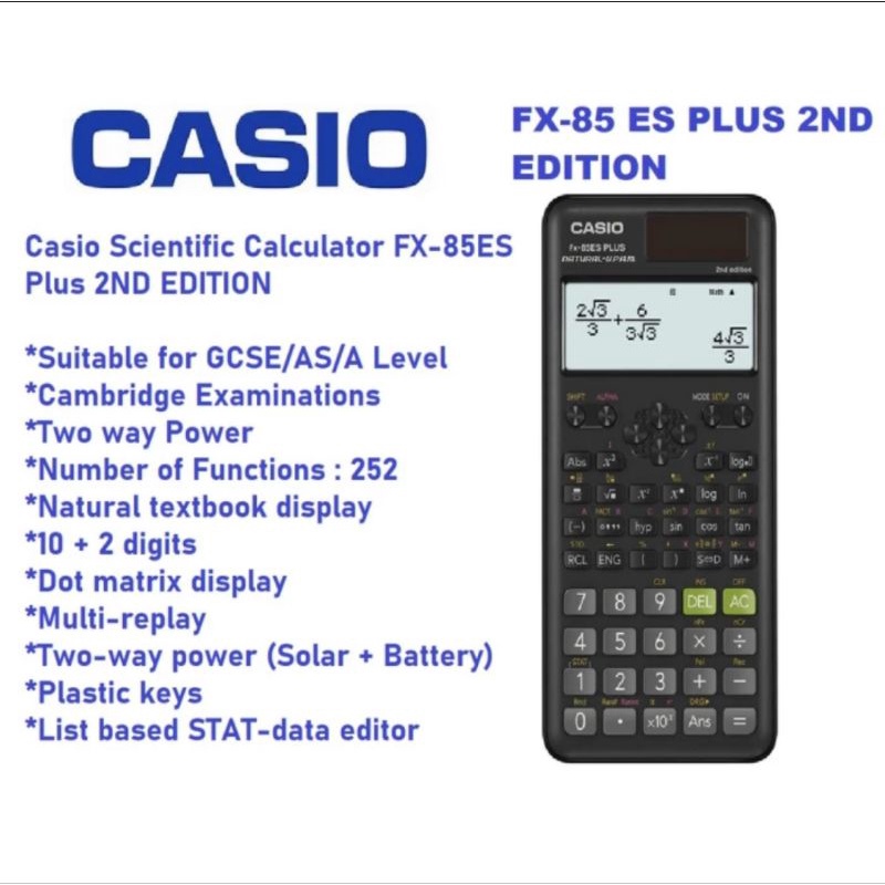 

CASIO KALKULATOR SCIENTIFIC FX 85 ES PLUS 2ND EDITION