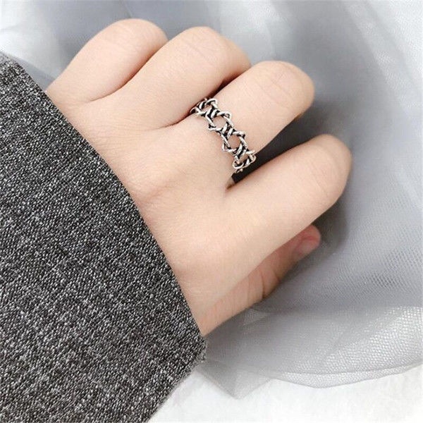 3pcs / Set Cincin Model Terbuka Desain Hati Dan Papan Catur Warna Silver Untuk Unisex