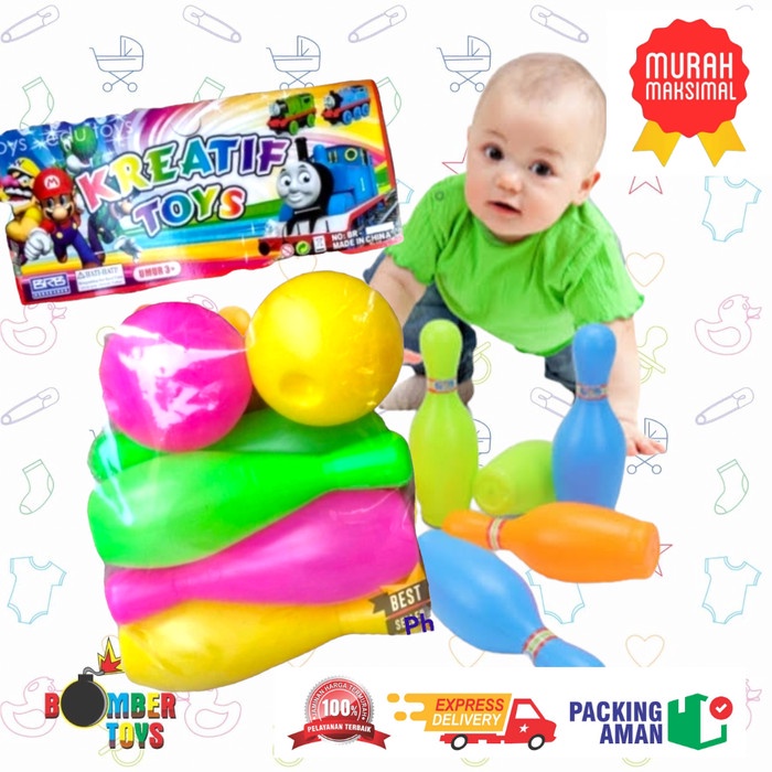 Mainan Bola Bowling Anak TERMURAH isi 6 pcs warna cerah edukasi kreatif MURAH BR-551