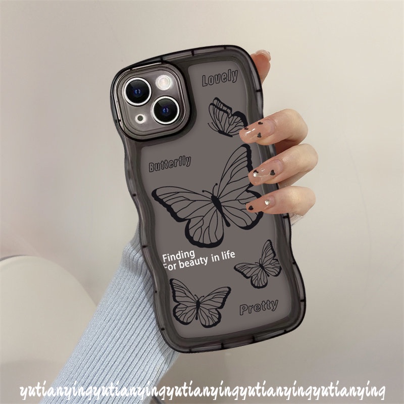 Casing Kupu Kupu Retro Hitam OPPO A17 A57 2022 A76 A16K A74 A96 A12 A3s A16 A55 A77s A15 A5 A9 A5s A12E A7 A54 A95 A1K A53 A16E Reno 58 7 6 F9 A16s A52 A15s Wavy Edge Back Sarung Cover Sarung