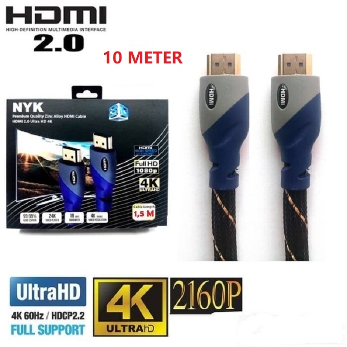 HDMI Gold Plated  NYK 10m Kabel HDMI to HDMI Gold Plated Braided Cable - HDMM-150-20BR