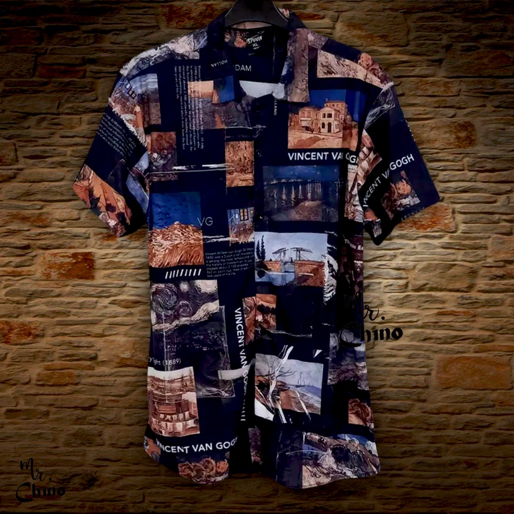 Baju Kemeja Motif Wonder Painting | Kemeja Hitam Casual Cowok Dewasa Remaja | Kemaja Pria Hawai Laki