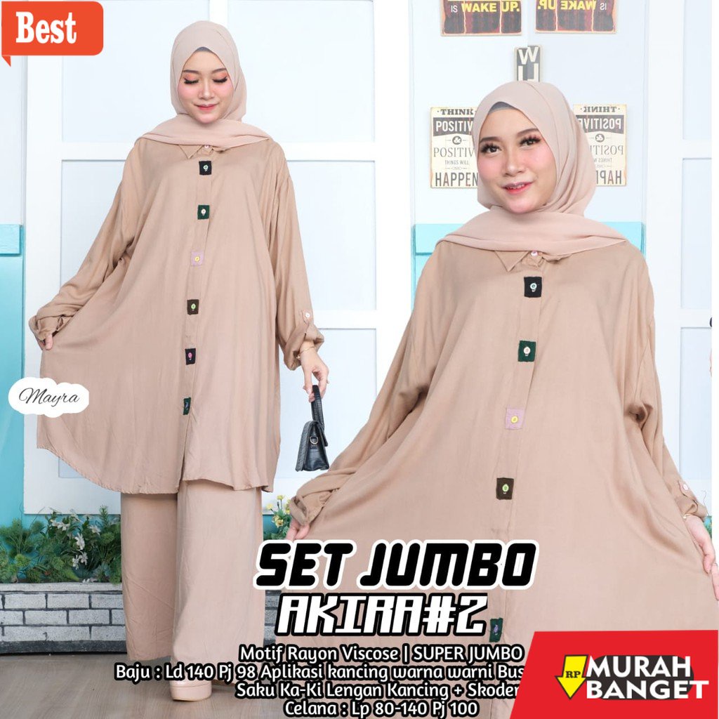 baju setelan wanita kekinian 2022 Baju Setelan Wanita Jumbo Ld 140 Kulot Akira 2 Super Jumbo Polos T