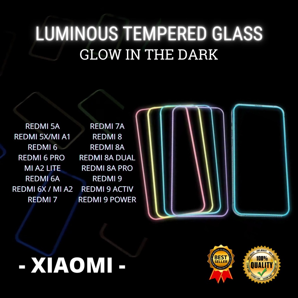 TG LUMINOUS GLOW IN THE DARK REDMI 12C-5A-5X/MI A1-REDMI 6-6 PRO / MI A2 LITE-6A-6X / MI A2-REDMI 7-7A-REDMI 8-8A-8A DUAL-8A PRO-REDMI 9-9 ACTIV-9 POWER