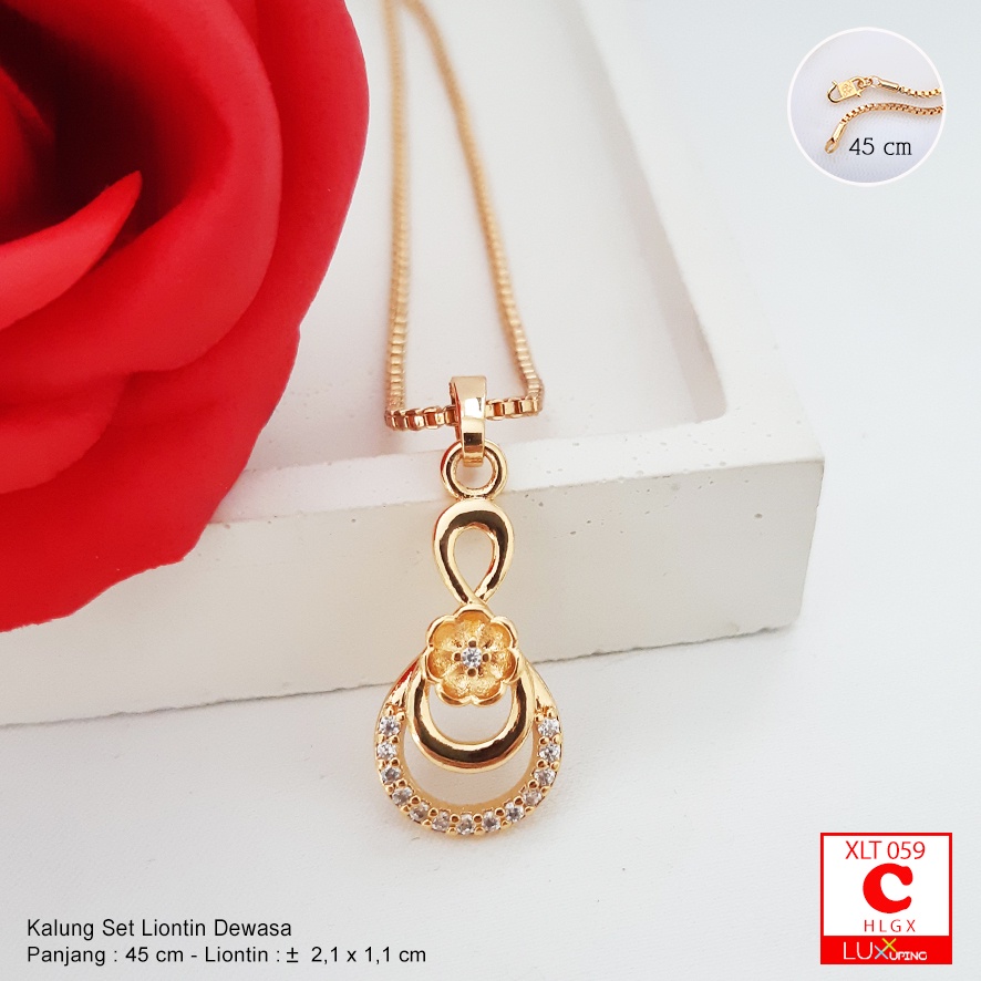 XLT 059 Kalung Set Liontin Besar Dewasa Kalung Itali 45 cm Kalung Xuping Bunga Aksesoris Hijab Zirkon Luxx Xuping