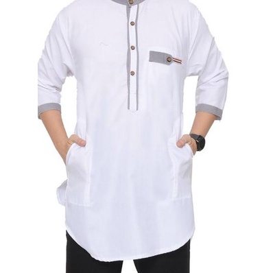 Baju Koko Qurta Kurta Ar-Ridho Katun Premium Ukuran Jumbo - Putih, L