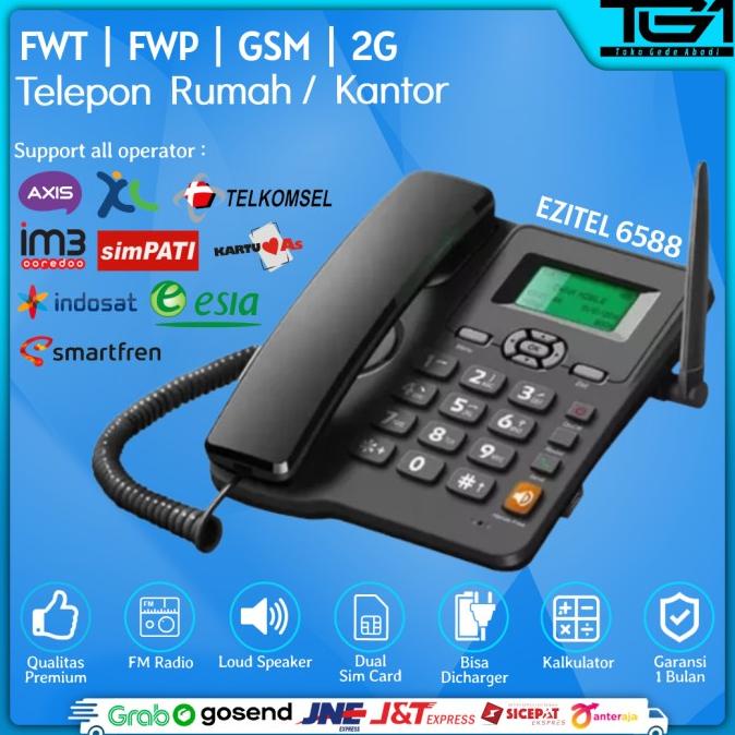 Telepon Rumah Kantor GSM FWP Dual Sim Card Ezitel 6588 Alarm Telephone