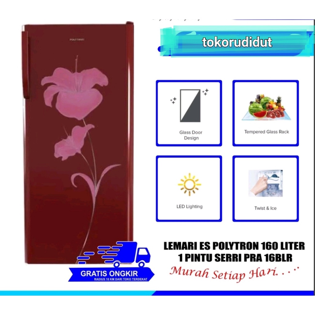 KULKAS POLYTRON 1 PINTU KACA TYPE PRA 16 BL