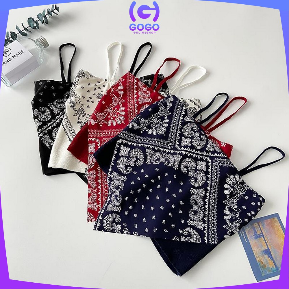 GOGO-P124 Tank Top Segitiga Model Crop Top Motif Hailey Scarf / Tanktop Atasan Wanita Tanpa Lengan / Tanktop Scraft Bandana