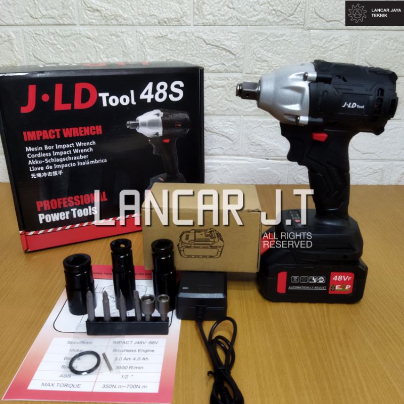 JLD Impact Wrench 48V Mesin Bor 2 Baterai