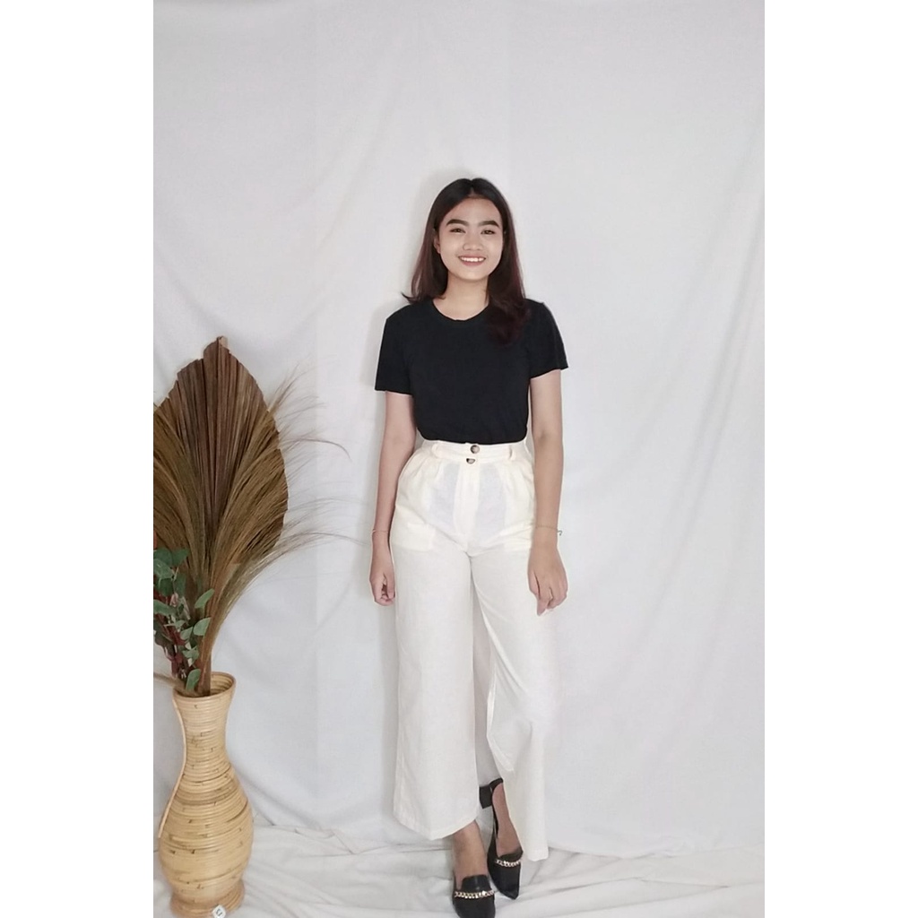 LINEN DOUBLE BUTTON/KULOT HIGWAIST LINEN/KULOT WANITA