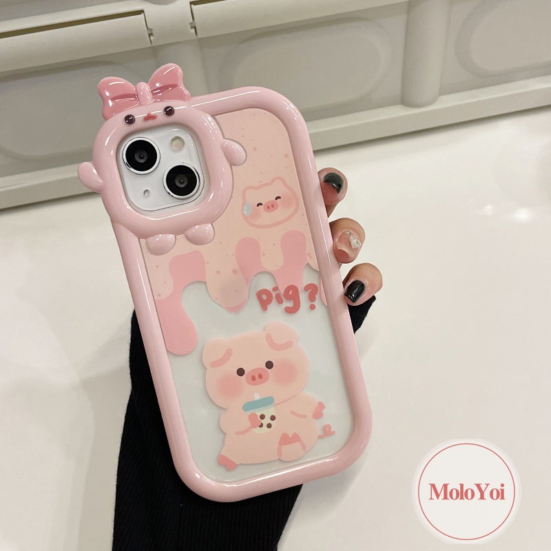 Soft Case Tpu Motif Kartun Milk Tea Pig 3D Untuk iPhone 11 6Plus 7Plus 13 12 14 Pro Max XR 6 7 8 6s 14 Plus X XS Max SE 2020