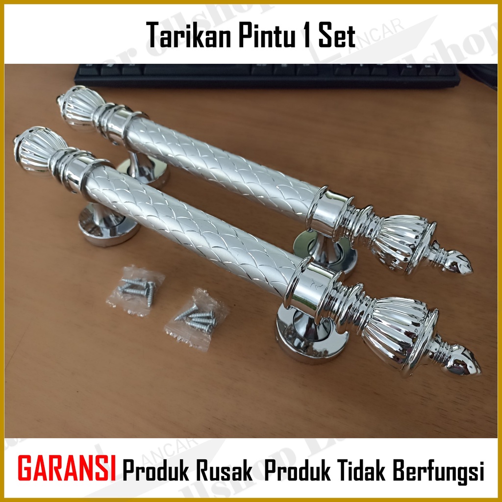 Handle Pintu Rumah Set Kunci Panjang 35 cm / Gagang Pintu Rumah / Pegangan Pintu Rumah Putih / Tarikan Pintu Rumah Sisik Naga + Body Pelor