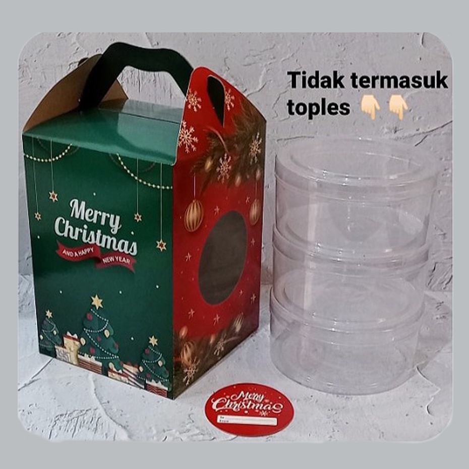 

( 5pcs ) Box Jinjing Merry Christmas 15x15x21cm Dus Parcel Natal Packaging 3 Toples Kuker 500gr