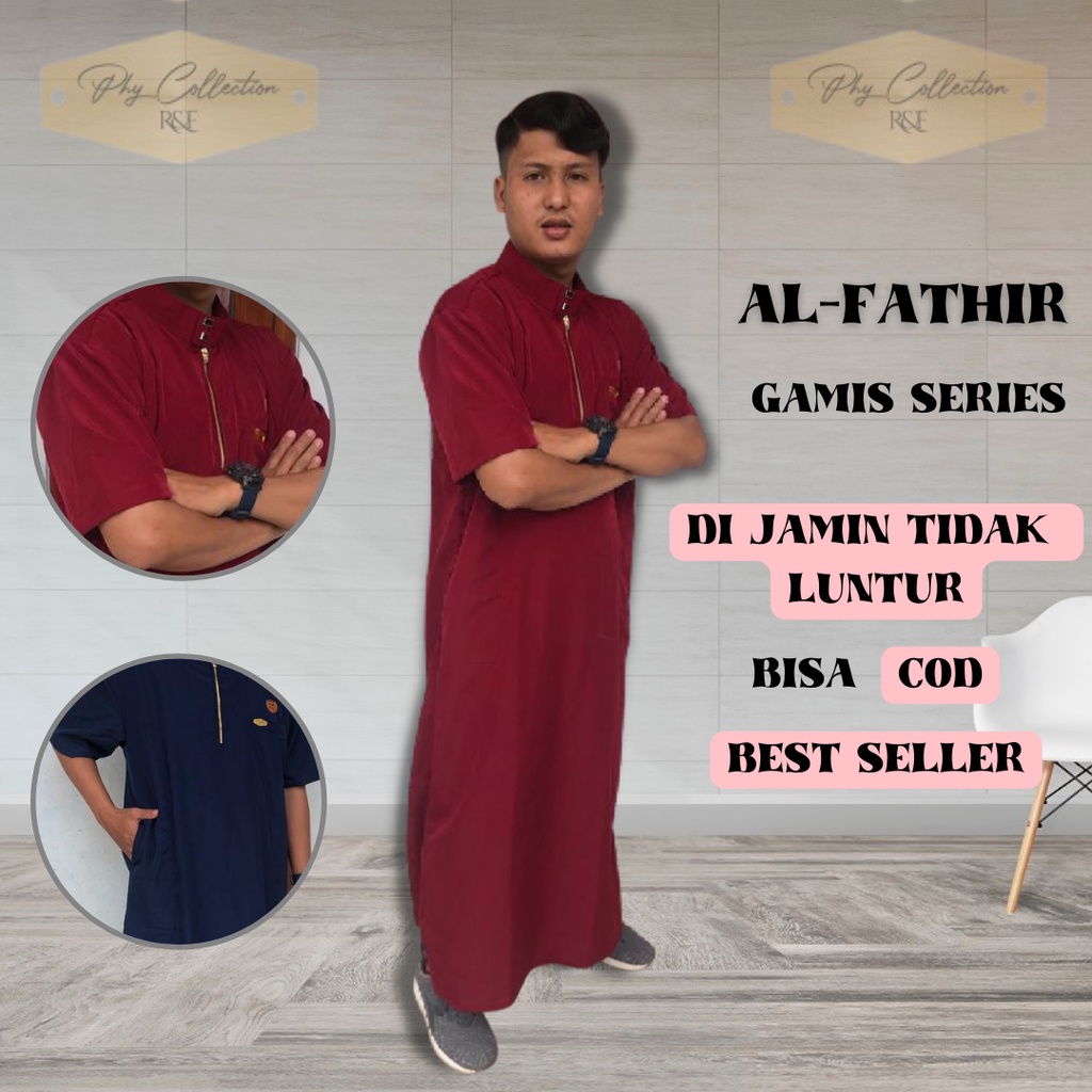 AL-FATHIR Gamis Jubah Polos Laki Laki Dewasa Gamis Pria Muslim Jubah Lengan Pendek Ikhwan Premium Ukuran S M L XL XXL XXXL