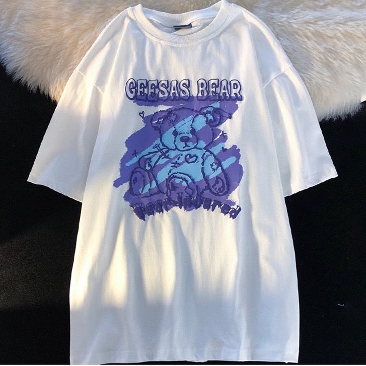 [littlecrab] Kaos Oversize Geesas Bear Injured Beruang Ungu Biru Terluka Paku Simple Sablon Berkualitas T-shirt Couple Unisex Playful Unik Aesthetic Street Korean Style