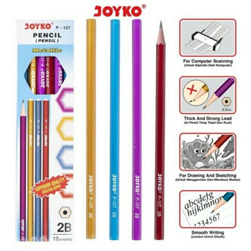 

Pensil Pencil Joyko P-107 Metallic 2B 1 Box 12 Pcs