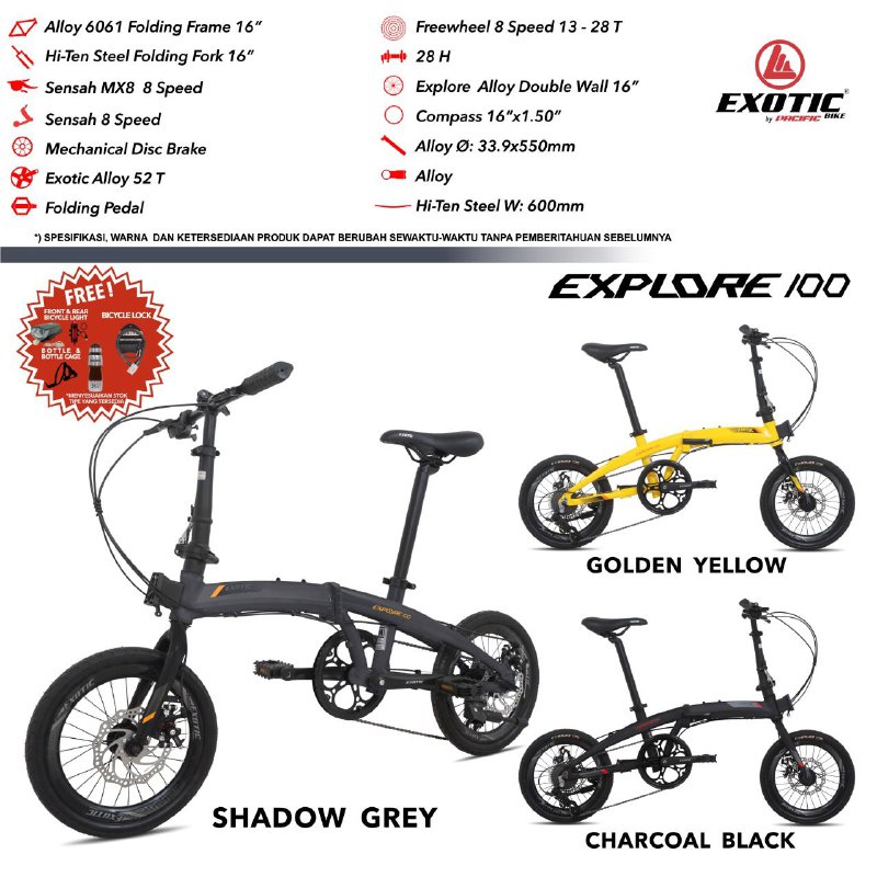 Sepeda Lipat 16 20 inch Exotic Explore 100 Alloy 8 Speed