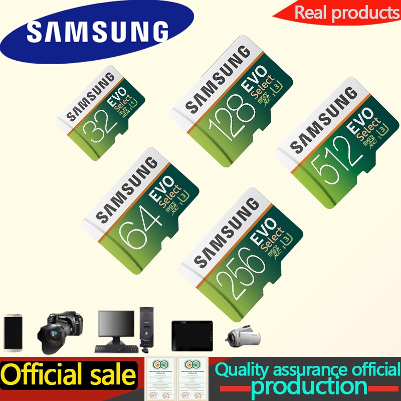 SD TF Card Samsung EVO Select micro SDHC UHS-1 CLASS 10 U3 FHD Memory Card Kartu Memori 32GB/64GB/128GB/256GB/512GB Transfer higga 100MB/S With SD adapter