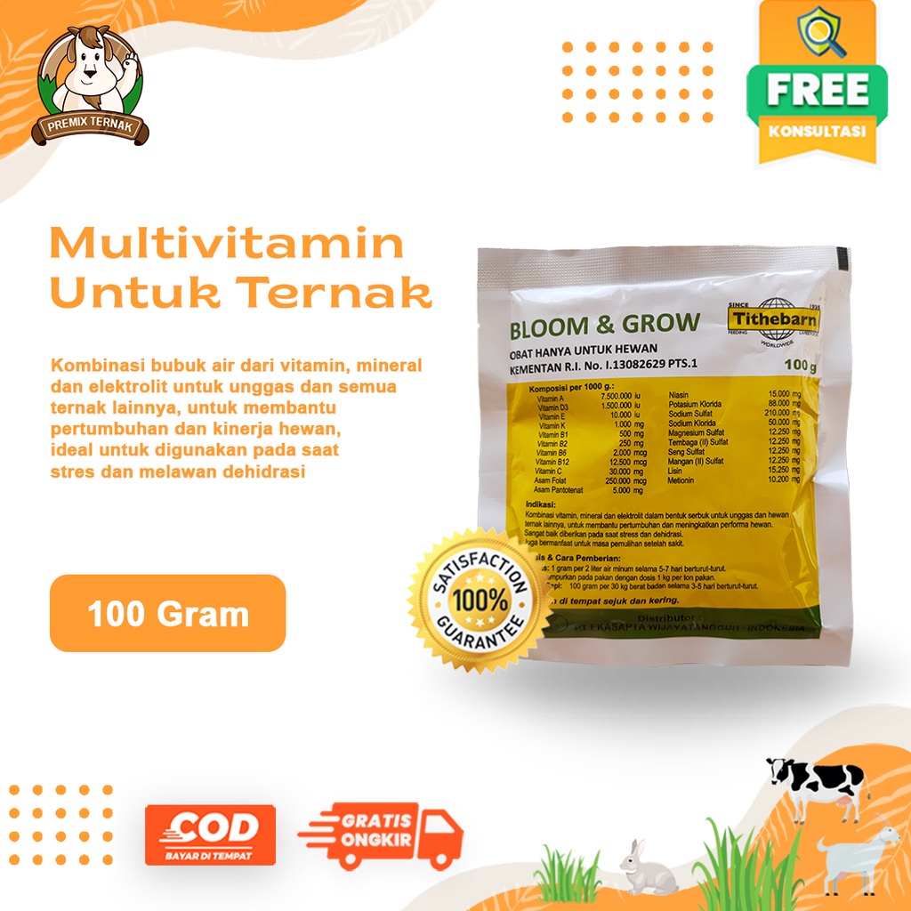 VITAMIN BLOOM and GROW 100 gr | Multivitamin Dosis Tinggi Untuk Ternak Sapi Kambing Domba &amp; Ayam