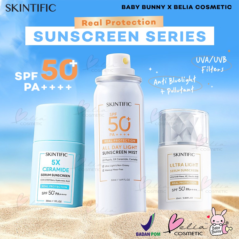 ❤ BELIA ❤ SKINTIFIC Sunscreen Series | Serum Sunscreen &amp; Mist SPF 50+ PA++++ | 5x Ceramide | All Day Light Sunscreen Mist | Ultra Light | BPOM