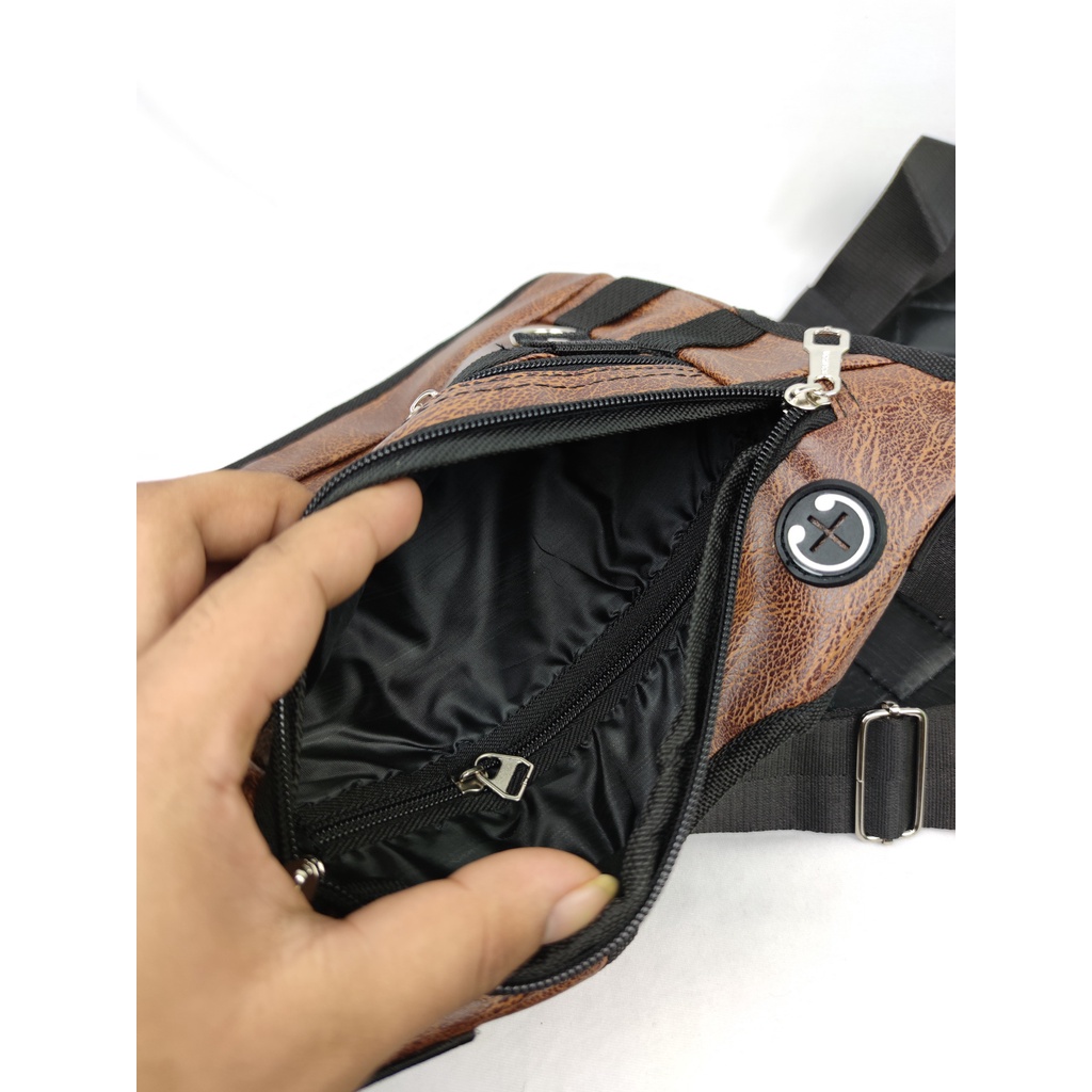 TAS SELEMPANG DADA Chest Bag Kulit PU Leather Water Resistant Tas Dada Tactical Chest Rig Outdoor Tas Rompi Tas Selempang Dada Kulit