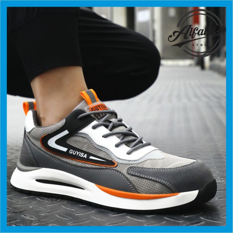 AlFathi Sepatu Safety Sneakers Sport New Guyisa Grey Orange