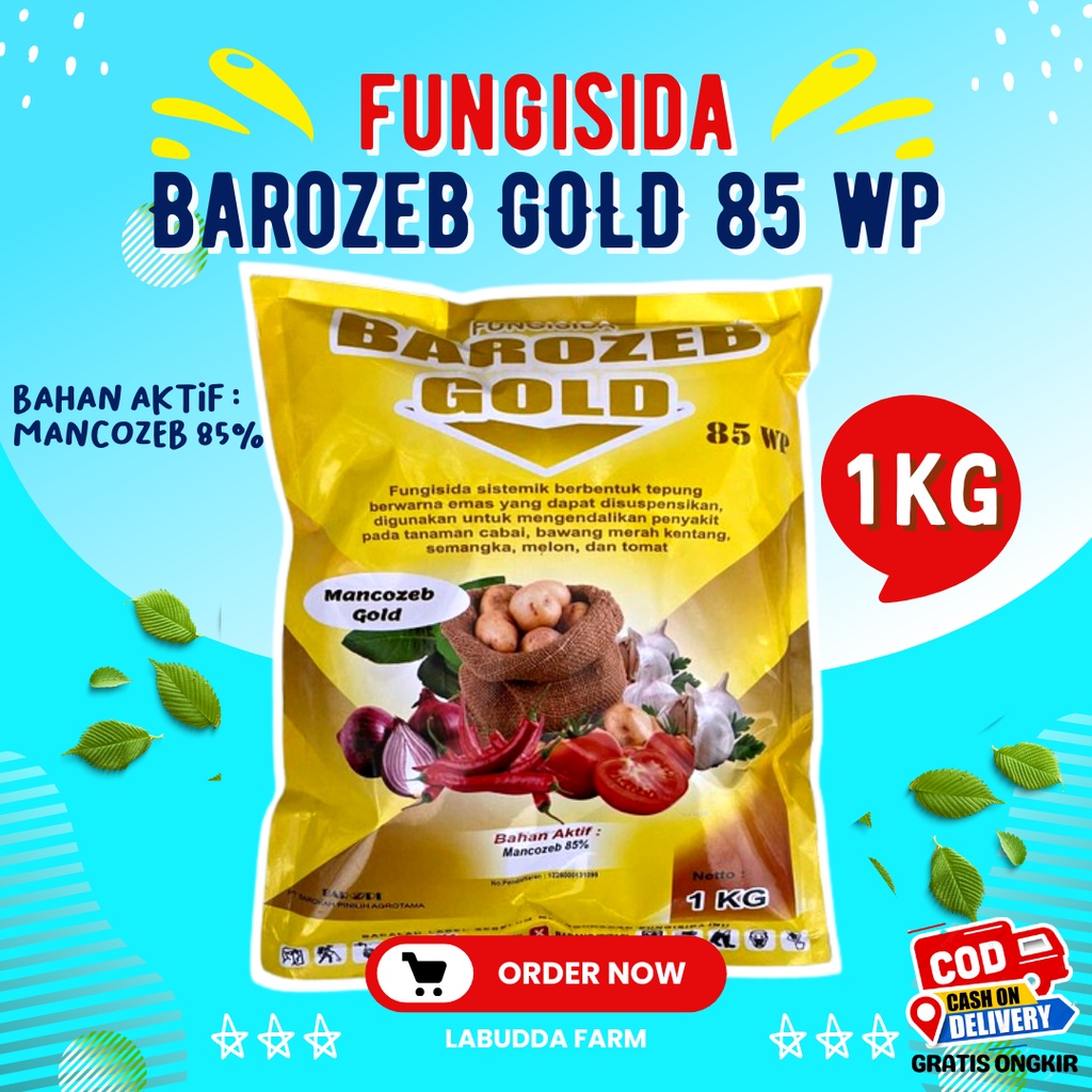 Fungisida Barozeb Gold 85WP 1 KG - Fungisida Mankozeb Kuning Bahan Aktif Mancozeb 85% - Barozeb 85 wp - Fungisida Sistemik Mancozeb Kemasan 1 Kg